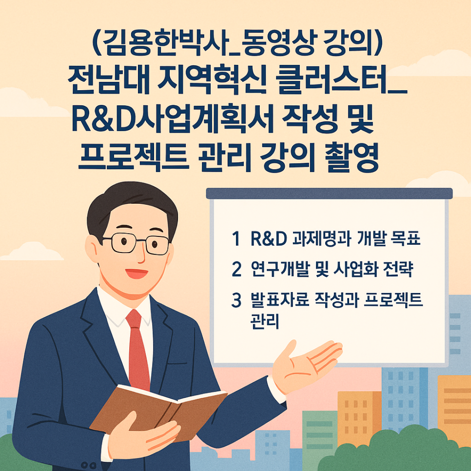 (김용한박사_동영상 강의) 전남대 지역혁신 클러스트_R&D사업계획서 작성 및 프로젝트 관리 강의 촬영 · 원문 이미지 1